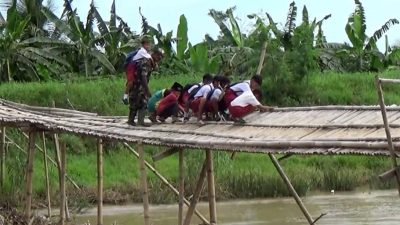 Jembatan Bambu Penghubung Antar Desa Di Kampung Laut Cilacap Nyaris Ambruk